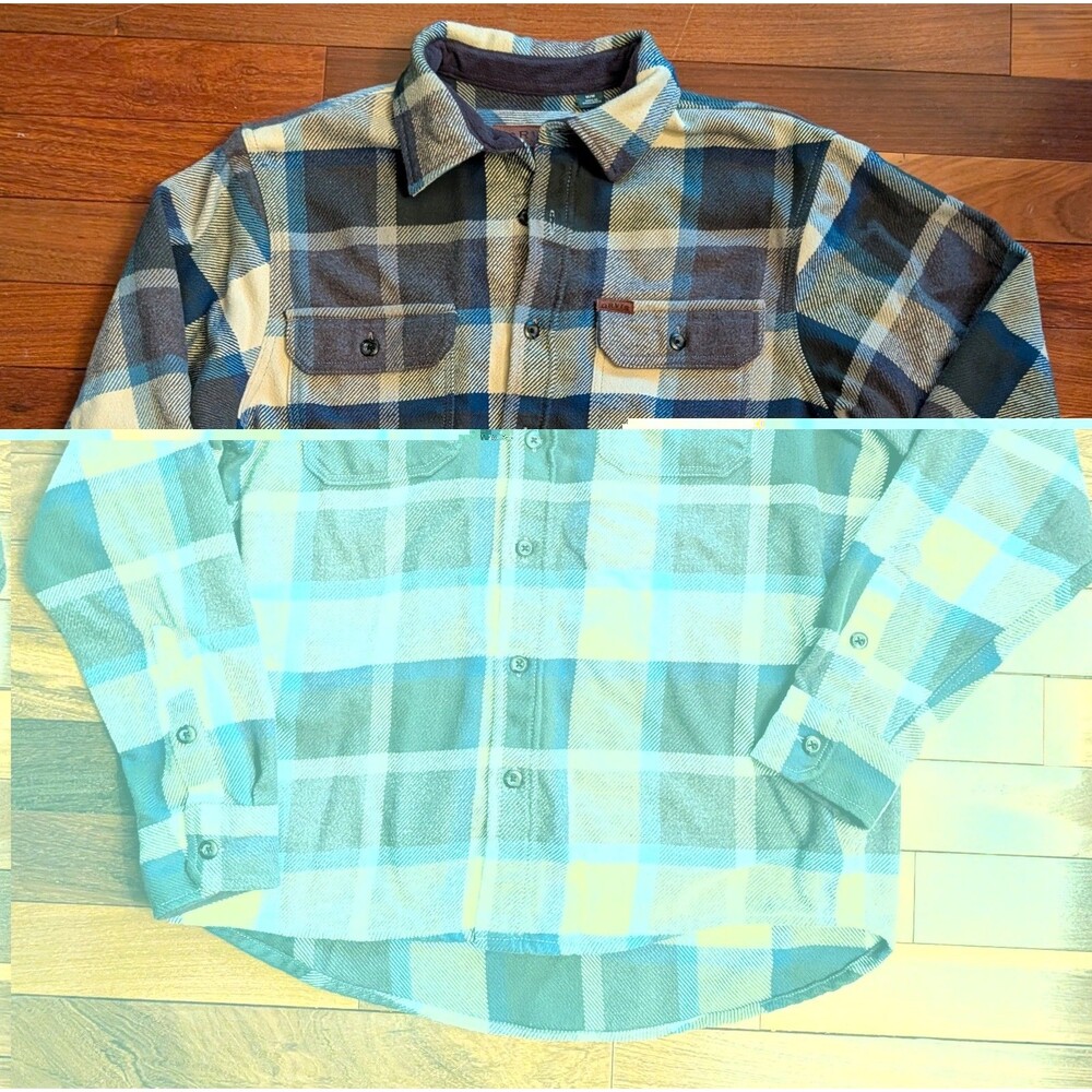 Orvis Shacket Heavy Flannel Shirt Jacket Button Plaid Men Medium Pockets Blue